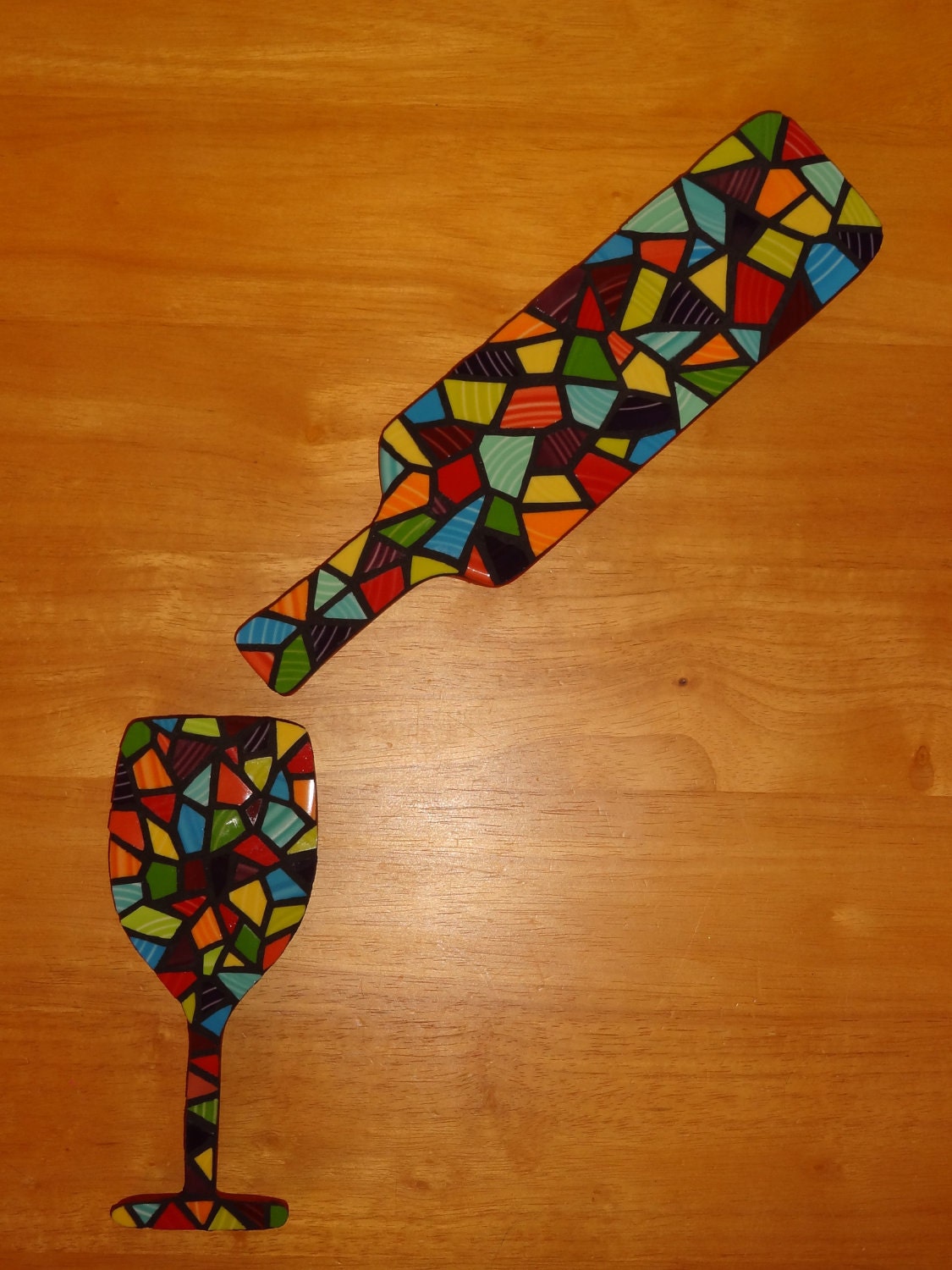 Mosaic Wine Bottle and wine glass kitchen art by MORETHANMOSAICS