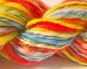 Rainbows end - Hand spun wool yarn . Hand painted pure Australian merino 19 micron - 70s. Superwash. Rainbow colours.
