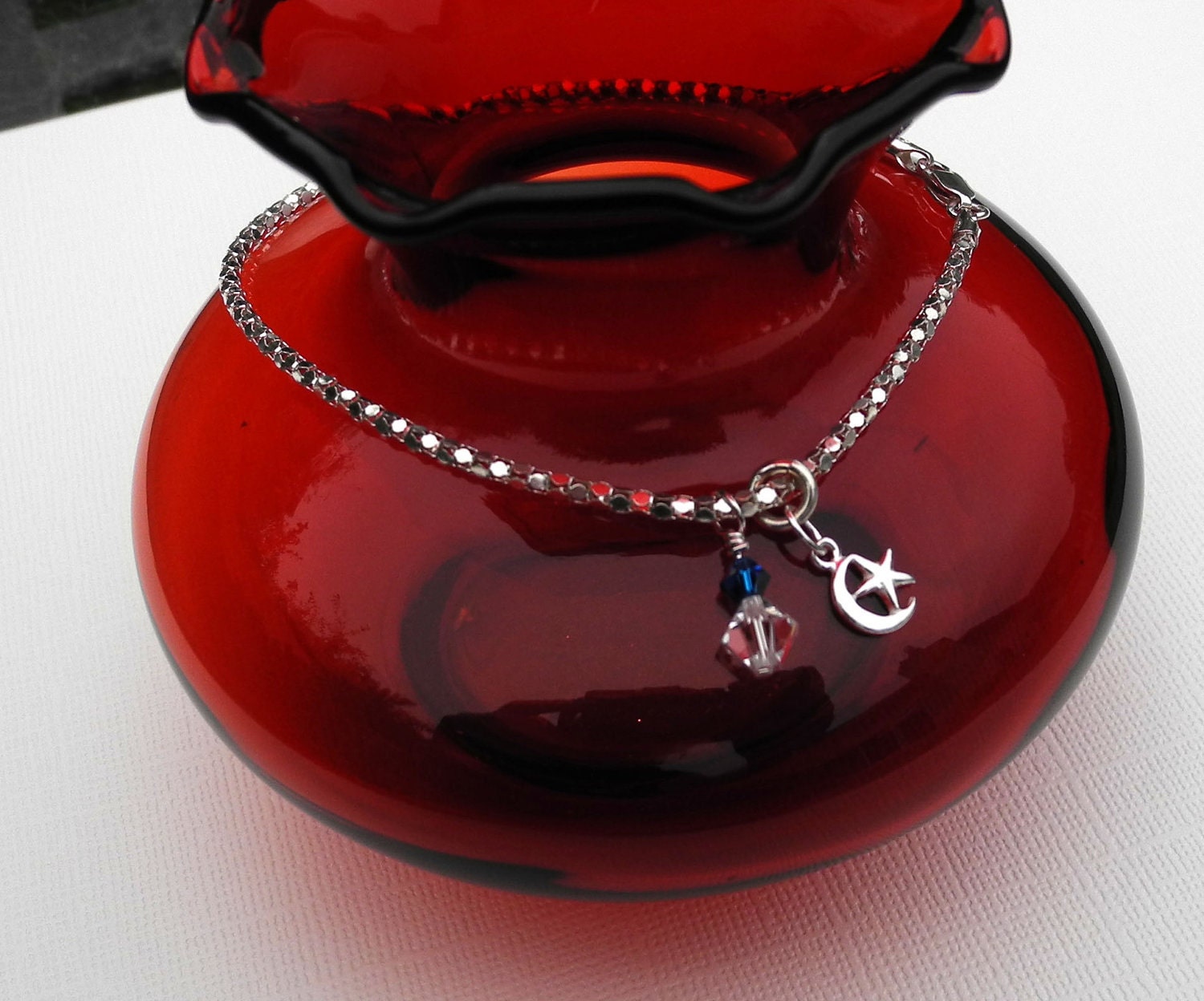 Ankle Bracelet Moon Star Charm Sterling Silver
