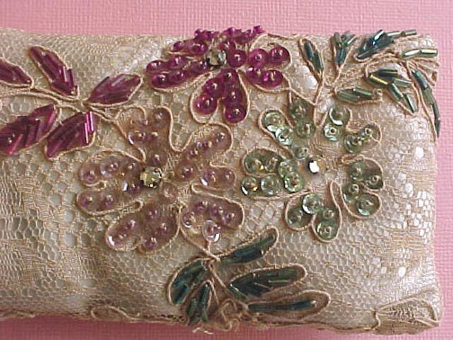 Lovely 1910 Era Beaded Lace Wedding Sachet or Pincushion