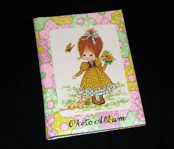 Vintage 70s Children's Multicolor Little Redhead Girl in Yellow Dress w/ Dog Mini Photo Album