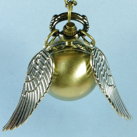 Sale---harry potter golden snitch necklace Enchanted Steampunk Double Sided wings Pocket Watch Necklace