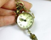 Steampunk Crystal Ball Watch Necklace with a little rabbit