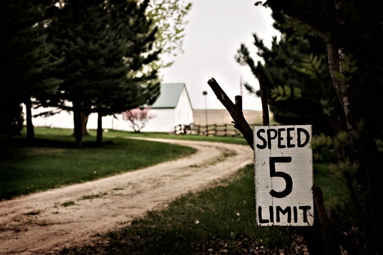 Slow Down - 8x12 Original Fine Art Photograph - Metallic Print Rustic Vintage Farm Country Dirt Road Speed Limit Signed Antique Lomo