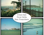 San Francisco Photography Set - Four 5x5 Fine Art Prints Home Decor - Travel West Coast Alcatraz - Blue Hues - Square TTV Metallic Finish