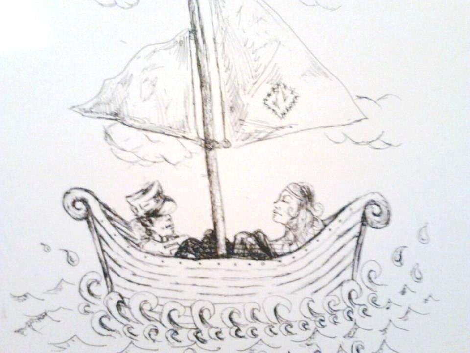 Original Drawing Ink A3 The Owl and the Pussy Cat Went to Sea