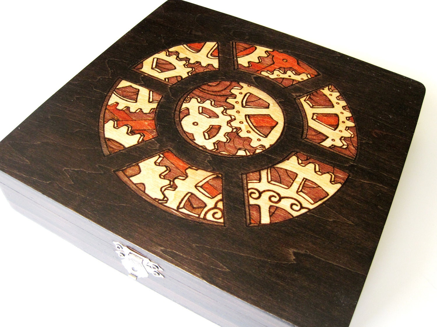 Clockwork Gears Woodburned Box