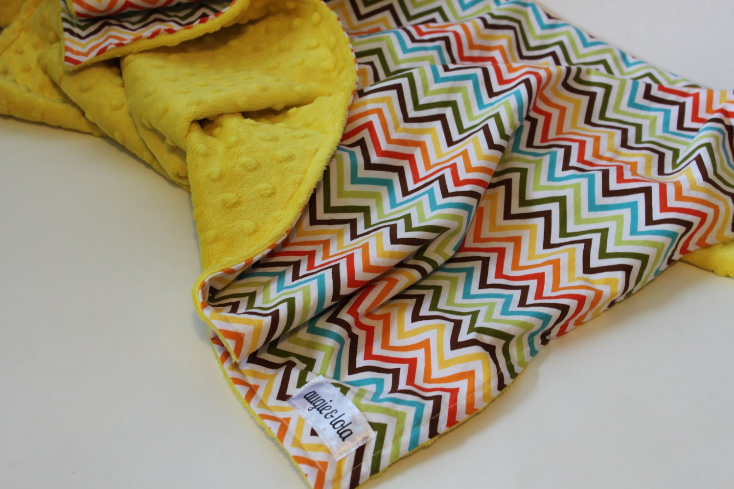 Baby Blanket, Chevron Baby Blanket with Yellow Minky