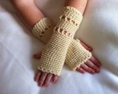 Natural 100% Virgin Wool Crochet Fingerless Gloves
