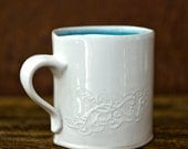 Modern Robins Egg Blue Ceramic Scrollwork Coffee Mug