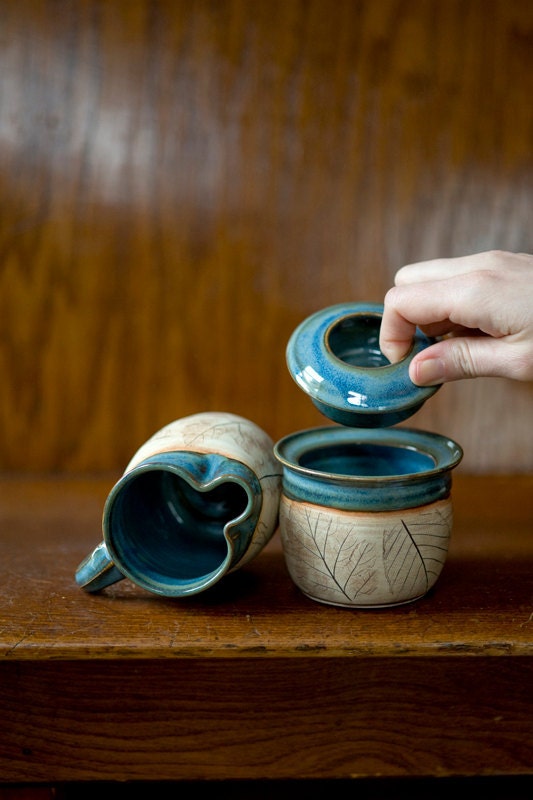 Rustic Woodland-Blue Ceramic Sugar