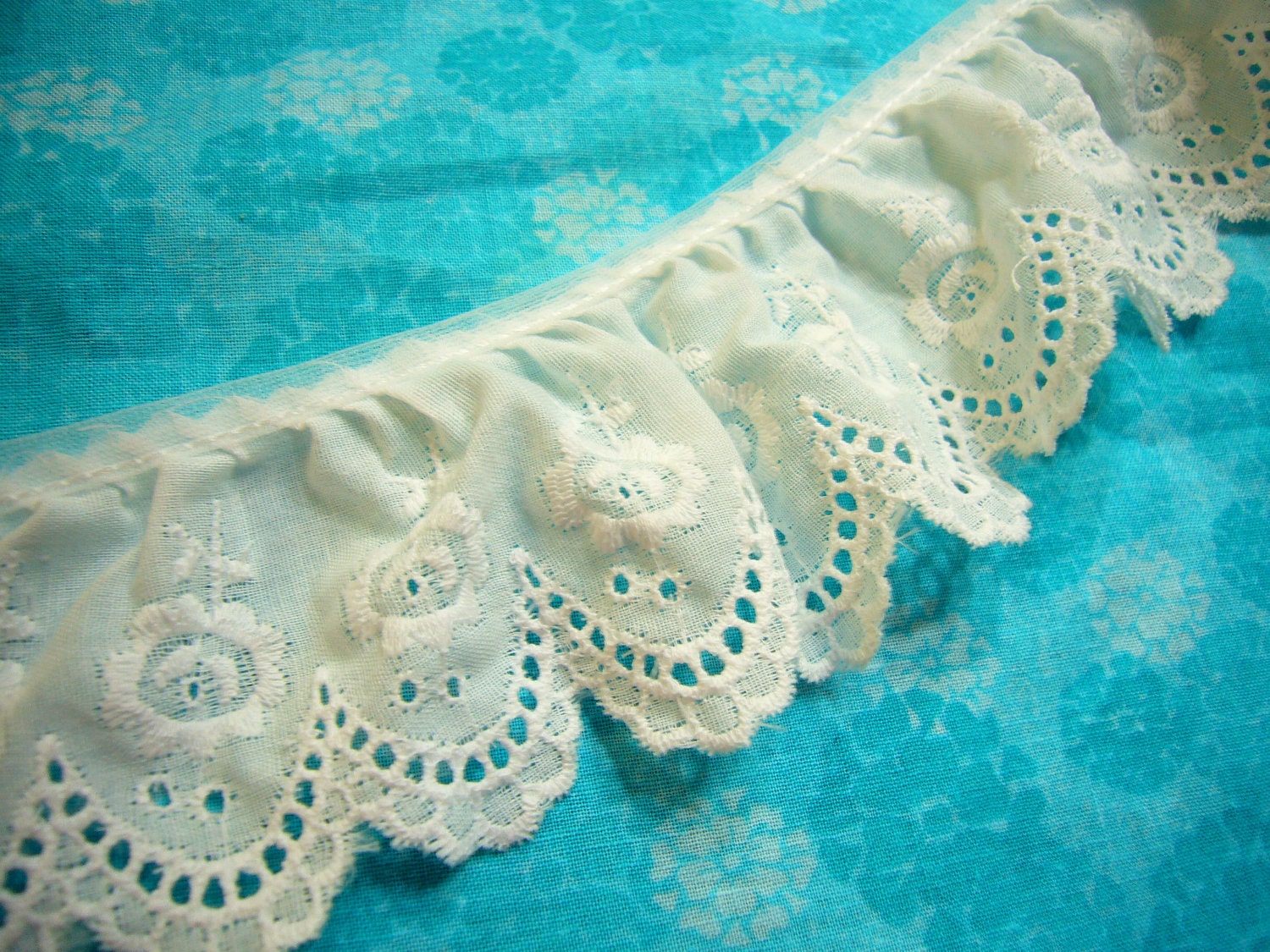 1 yard of 2 inch Ruffled White Eyelet lace trim for sewing, crafts, costume, commercial, bridal, baby, couture by MarlenesAttic - Item EG
