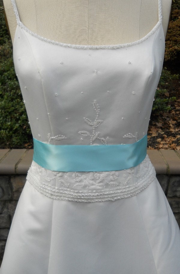 Simple Satin 2 inch Wedding Dress Sash in Turquoise Tiffany Blue READY TO SHIP