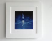 Woman Diver Surreal Photo, Polaroid Art, Blue Swimmer Photo, Fine Art Photo