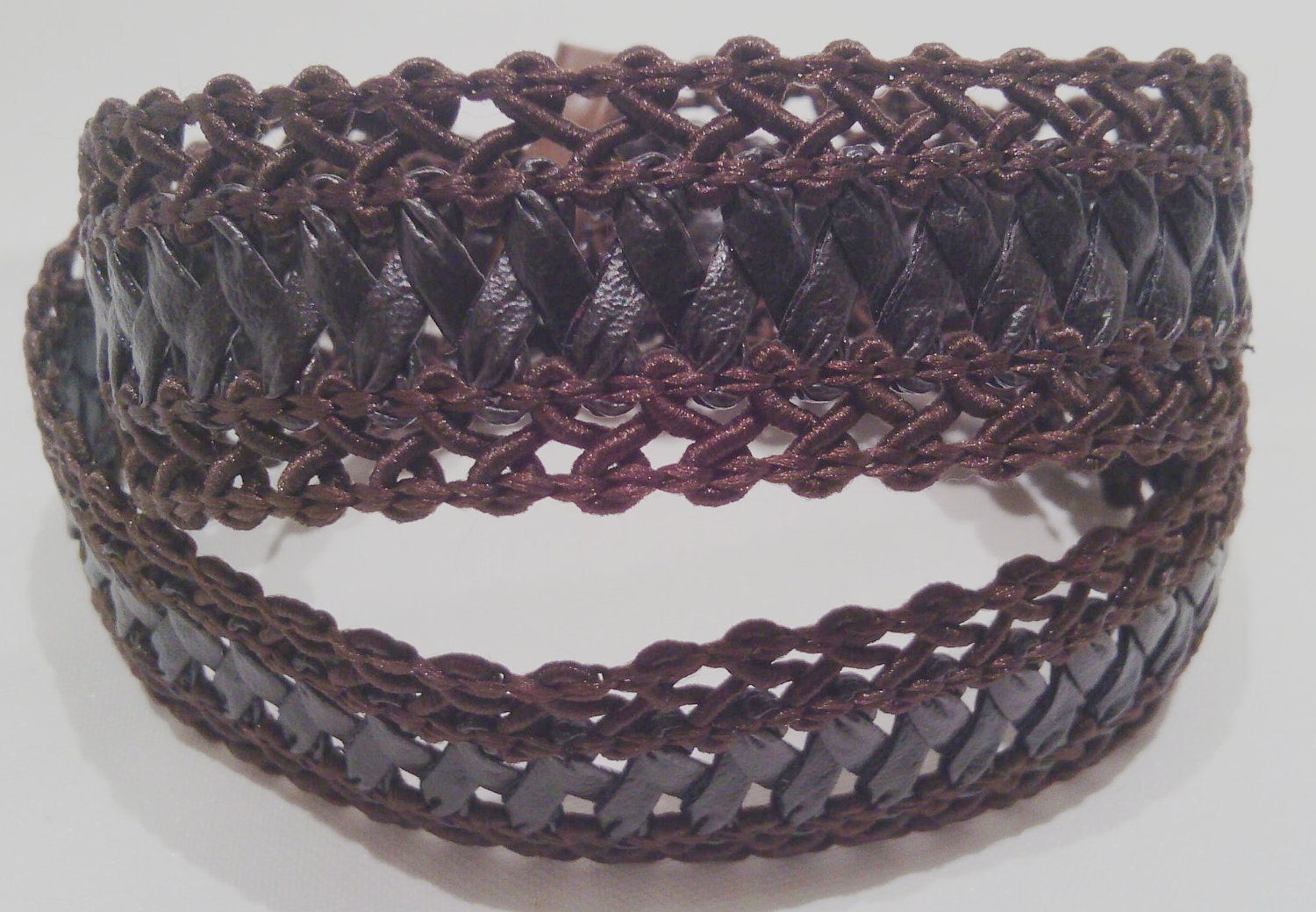 Free Shipping.. OOAK..boho. goth, Brown leather crochet long bracelet,