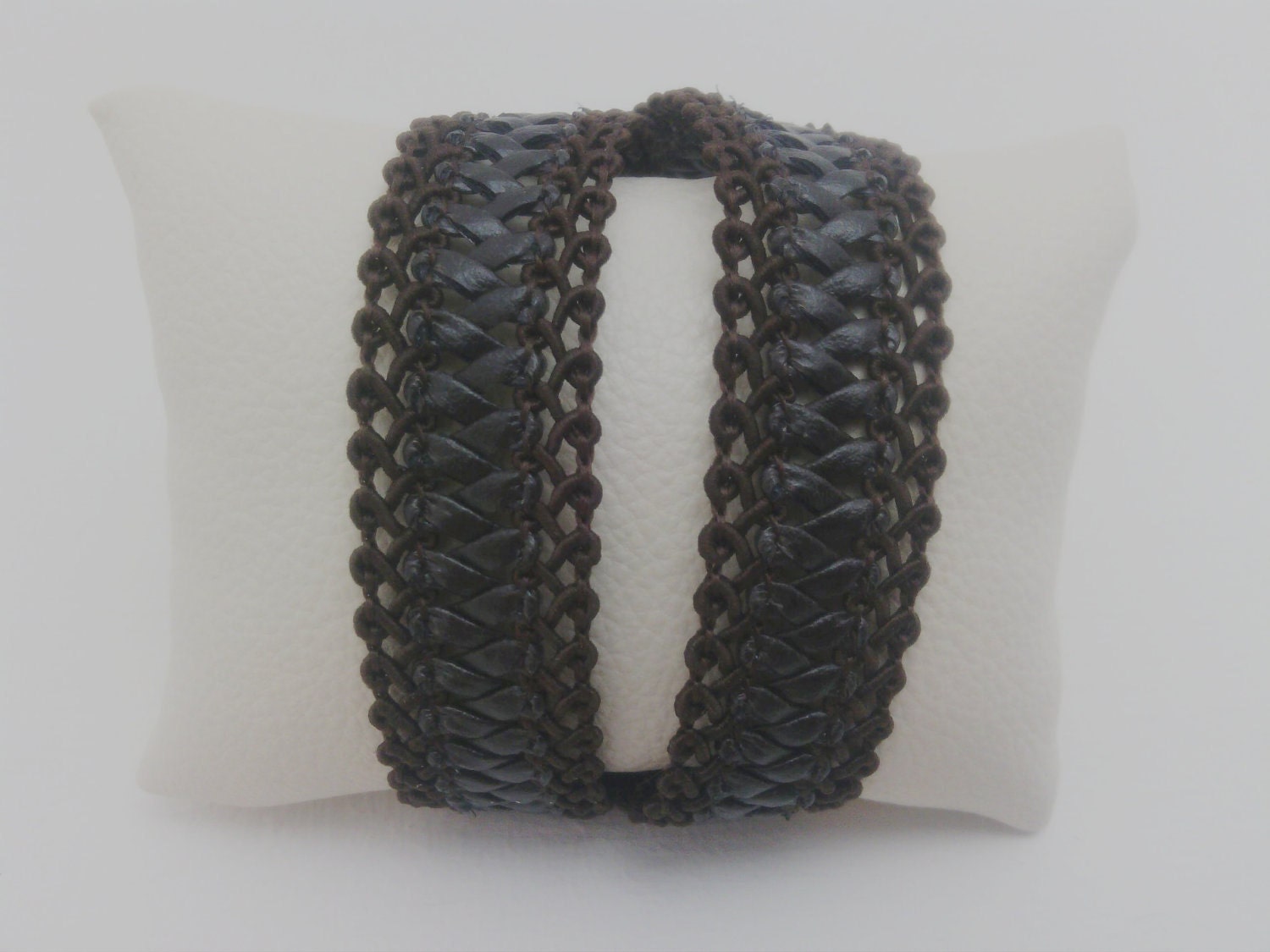Free Shipping.. OOAK..boho. goth, Brown leather crochet long bracelet,