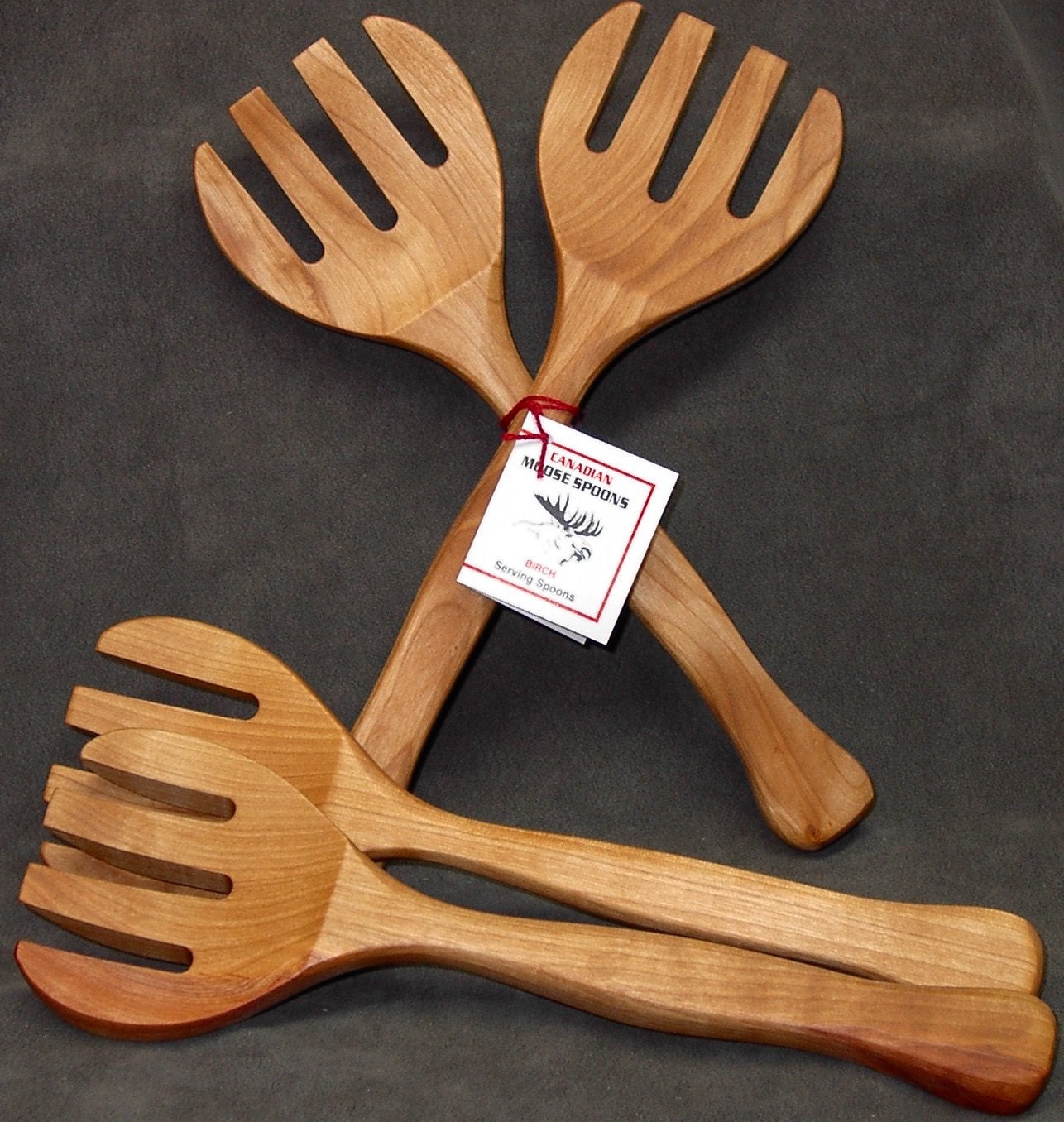 birch Moose Spoons / wooden Salad servers / salad tongs / handmade / wedding gift / christmas gift