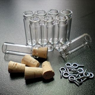 10 Small Slim Glass Bottles with Cork and loop. Miniature, Tiny, Potion, Vials. DIY Pendant. Item - 1235