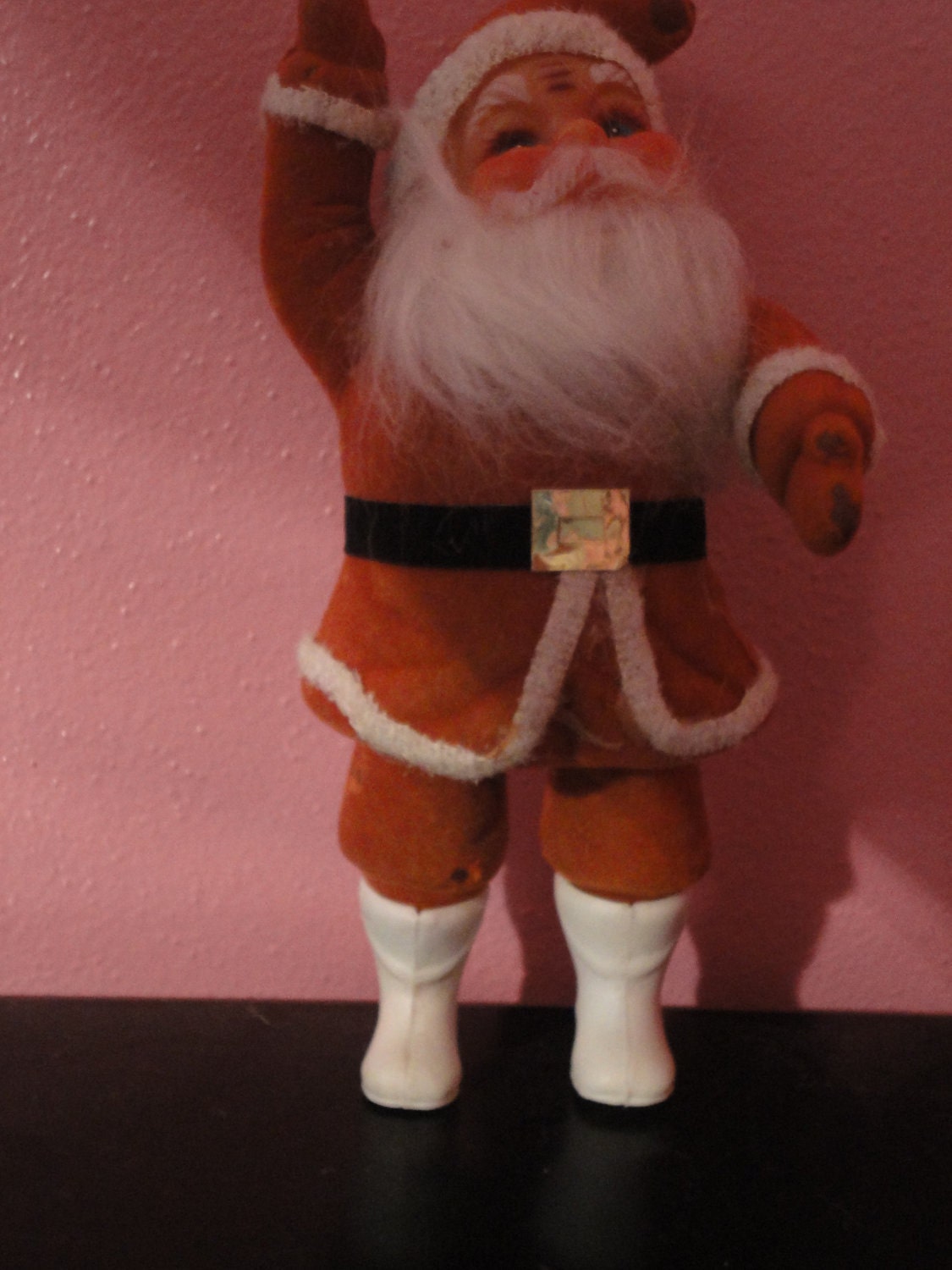 Flocked Santa Decoration Christmas Vintage