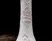 Decorative Bud Vase--  (Flower Abstract) Pearl Design on White Ceramic Glazed Vase