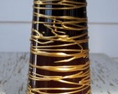 Decorative Bud Vase -- Dark Chocolate vase with intricate Gold hand-painted swirl around design