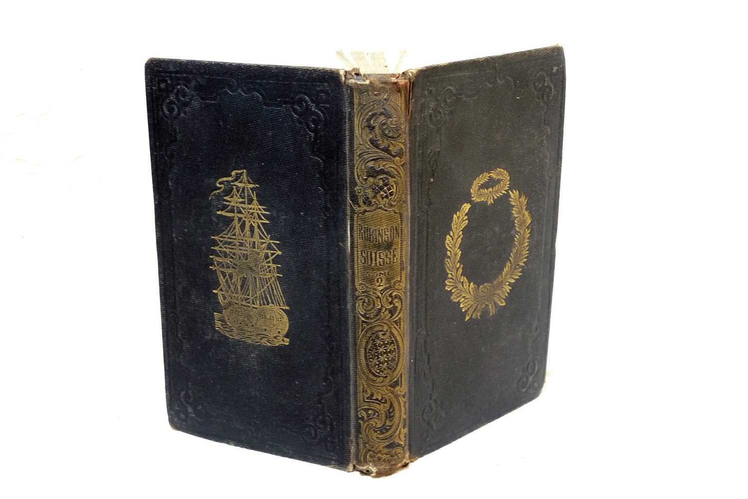 Antique French Journal Guestbook Made to Order Black & Gold Upcycled Hand Bound