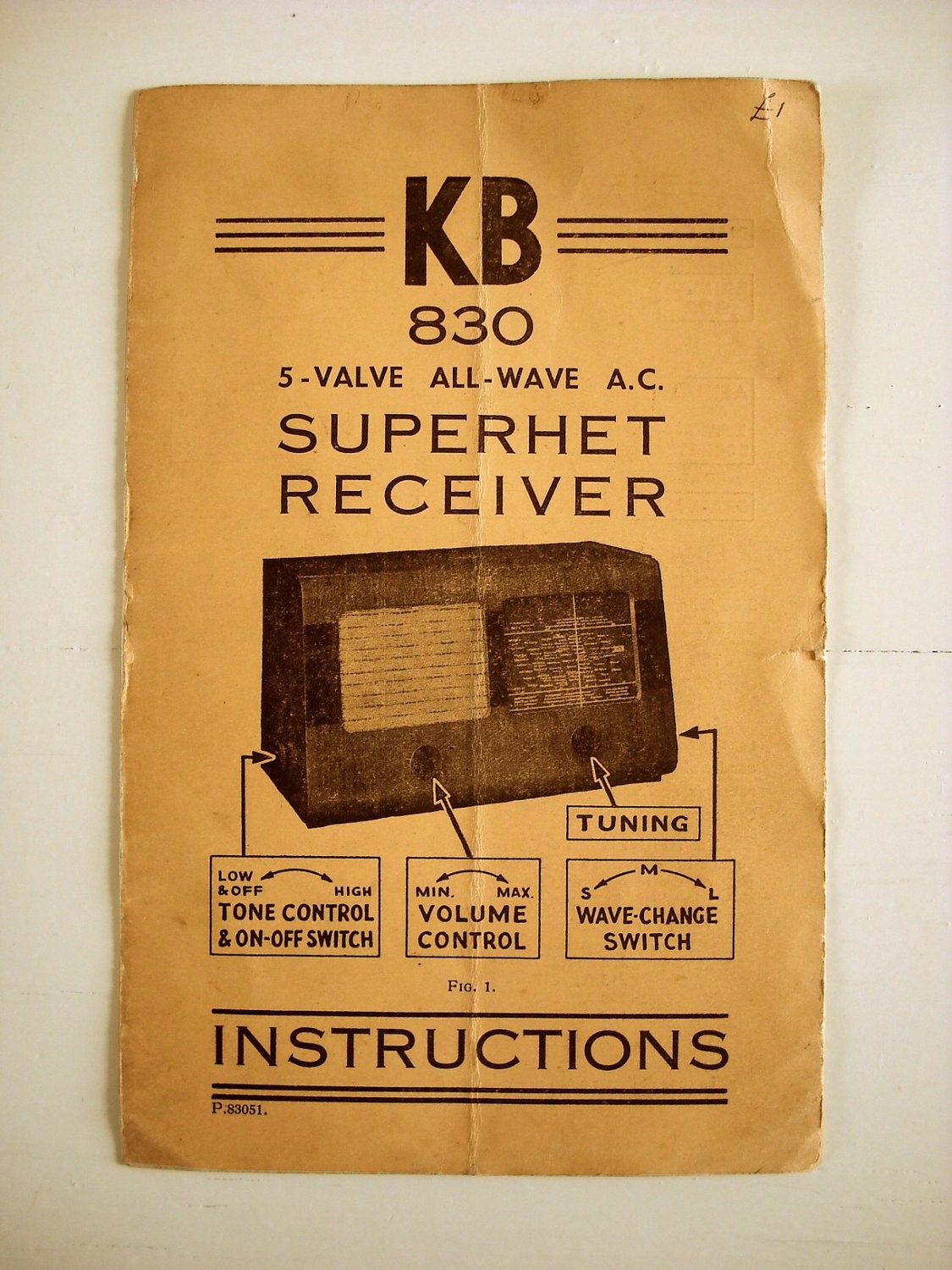 Original Kolster-Brandes 830 Superhet Receiver Instruction Booklet. 1939. UK