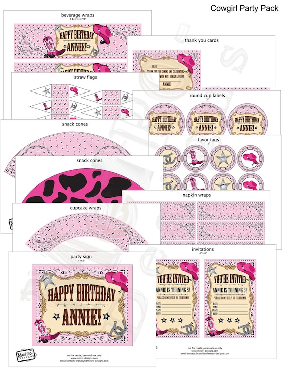 Pink Cowgirl Party Package - Digital Files Il_570xn