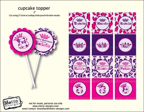 Pink & Purple Leopard Cupcake Toppers, Tags, Favors Digital File, Metro Events / Metro-Designs Il_570xn