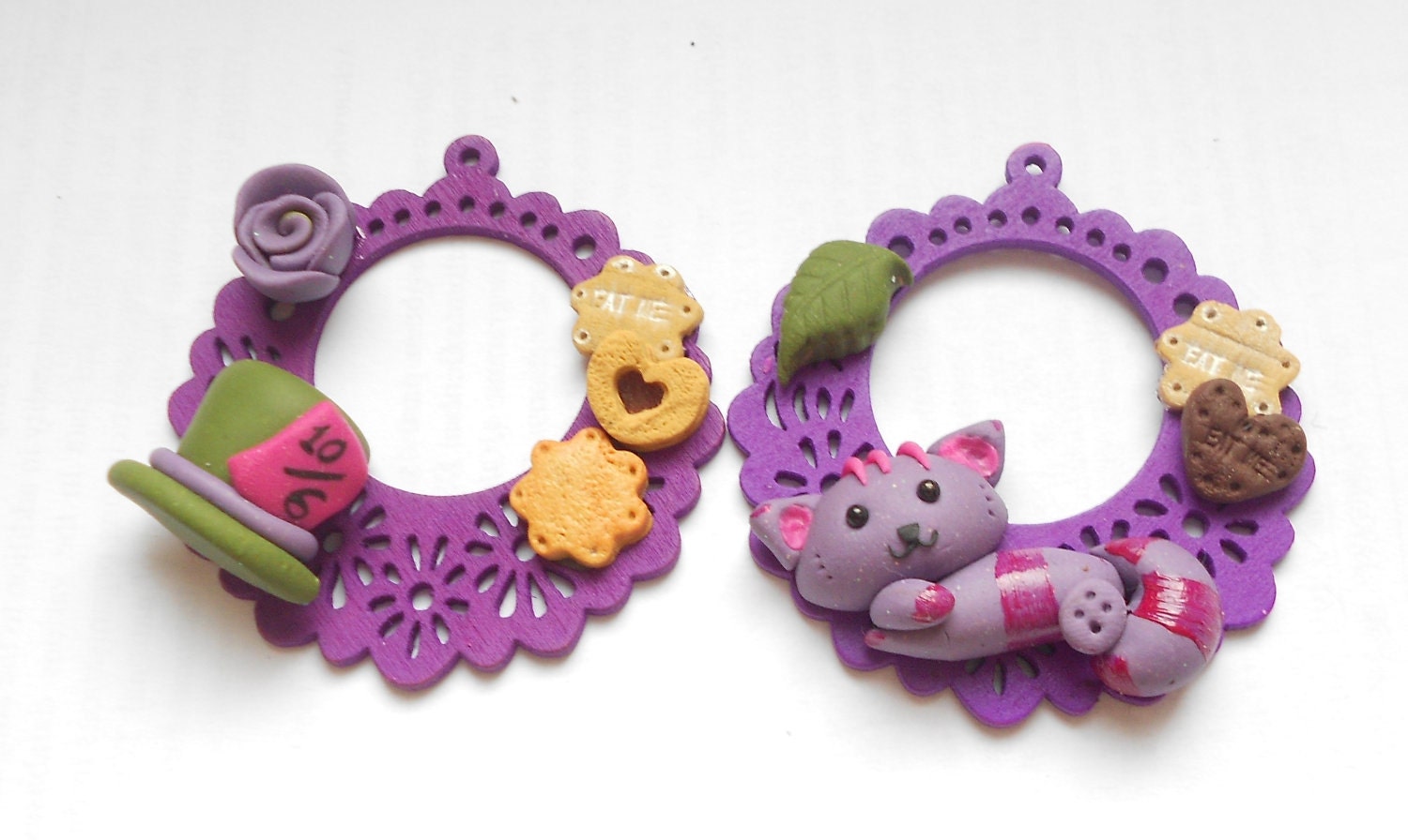 Cheshire cat earrings  - alice in wonderland collection ooak polymer clay handmade miniature jewelry