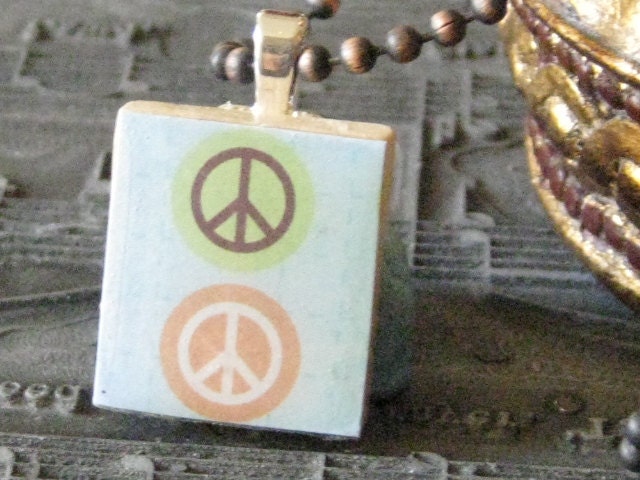 Peace sign scrabble tile necklace