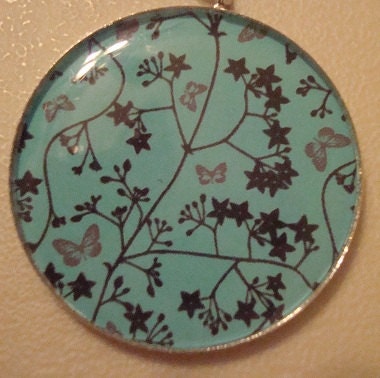 Aqua and Black Circular Pendant--Has an Asian Flare--Free Shipping in U.S.