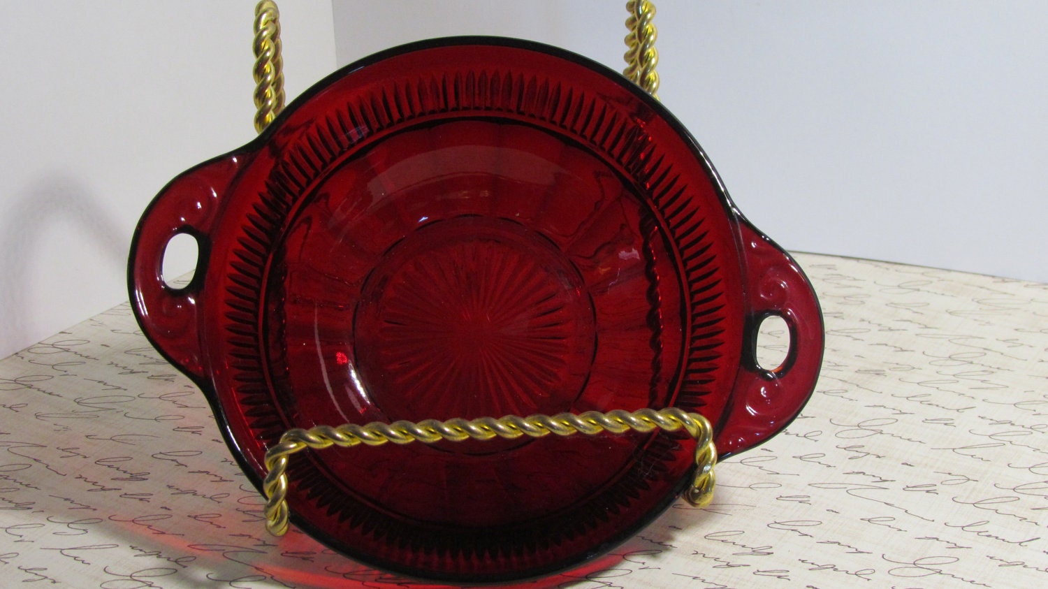 Royal Ruby Red Anchor Hocking Glass Dessert/Fruit Bowls with Handles- Set of 6