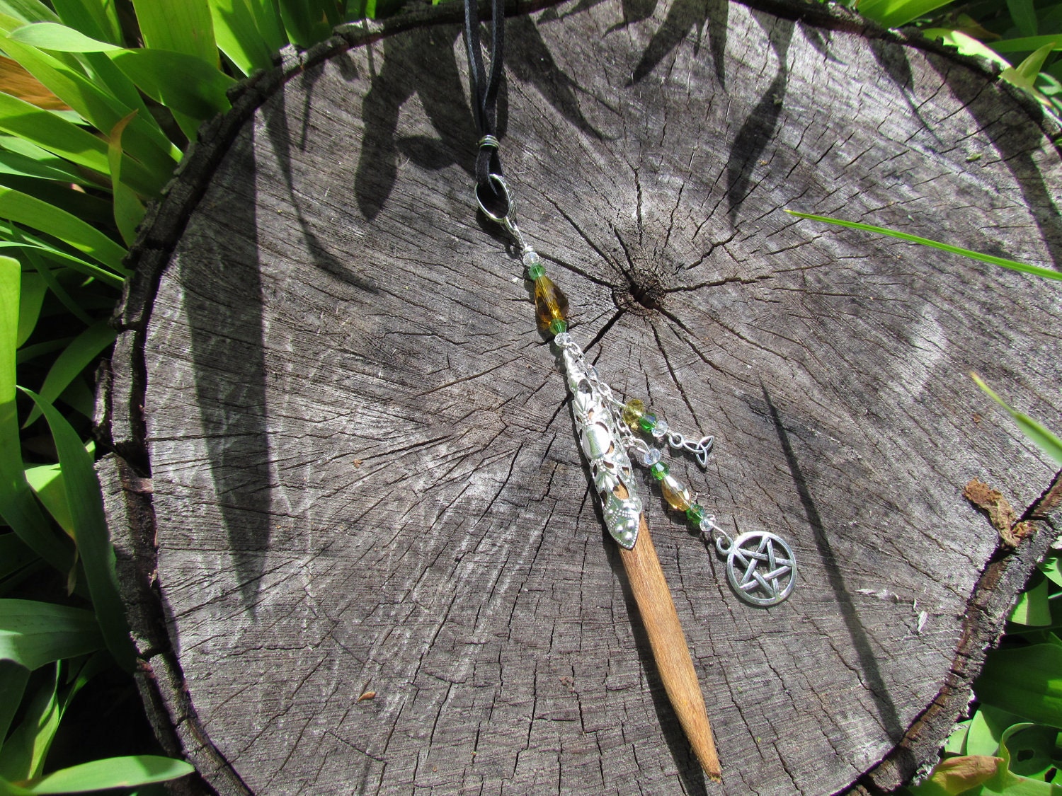 Unique Oak Wand Necklace w/ Swarovski Crystals
