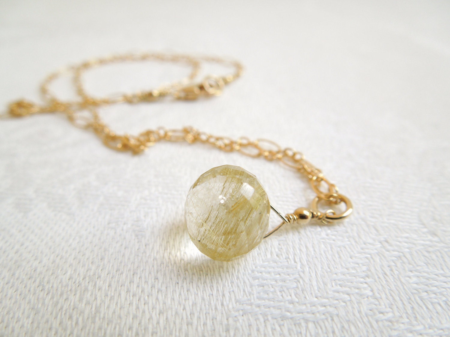 Rutilated Quartz Pendant Necklace Delicate Gold Chain