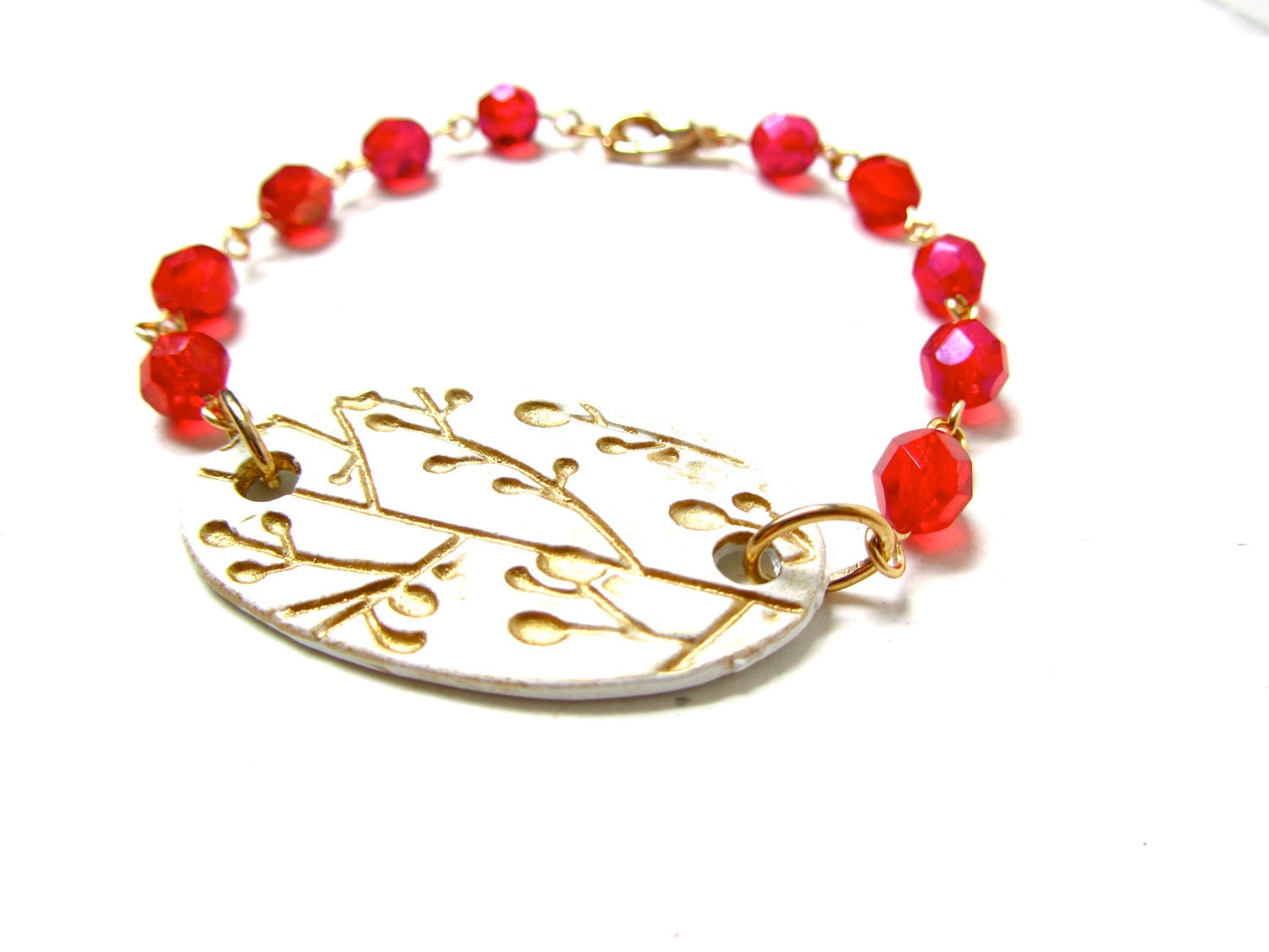 SALE - 30% OFF - Red Charm Bracelet, Patina, Vintage Inspired Charm, Vintage Inspired