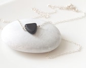 Black matte pendant necklace  - tiny black, matte triangle shaped  charm on sterling silver delicate chain - TwoCloudsJewelry