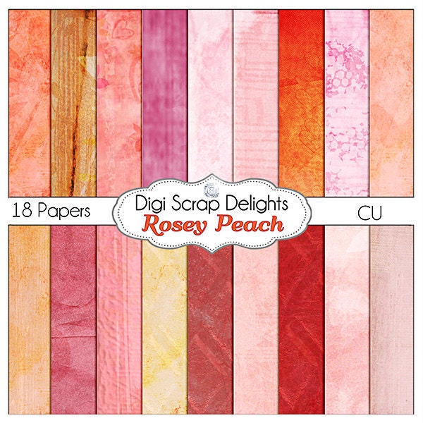 Digital Papers - Shabby Chic Rosey Peach for Art Journaling, Scrapbooking, Crafts, Invitations, Digital Scrapbooking, Instant Download