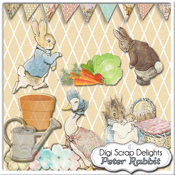 Peter Rabbit Digital Scrapbook Kit, Instant Download, Beatrice Potter Clip Art