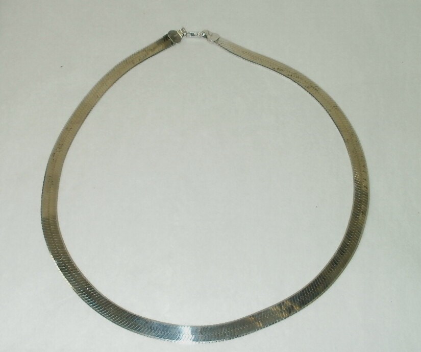 Wide Silver Tone Necklace Herringbone Large