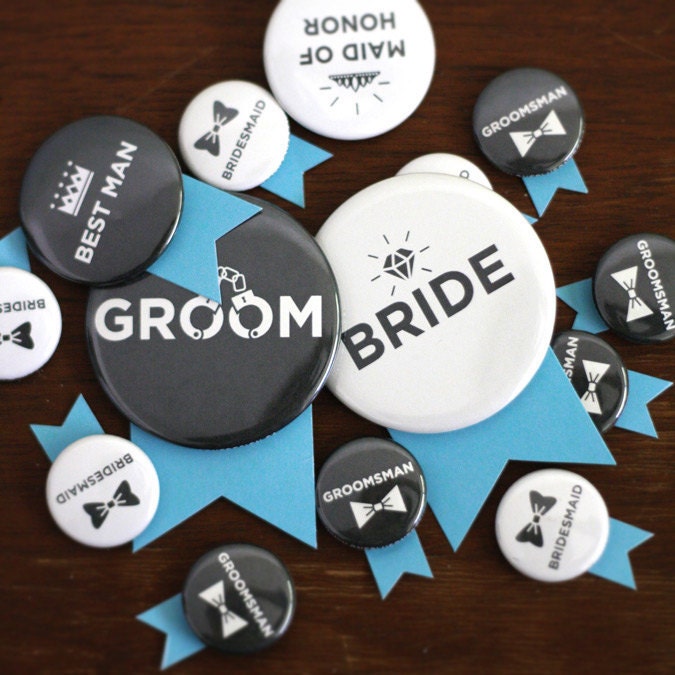 Bride and Groom Button Set - Yellow