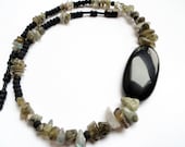 Labradorite necklace - black agate necklace - earthy necklace - rustic necklace - chip necklace