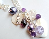 Amethyst necklace - cluster necklace - mother of pearl - purple cluster - heart necklace - amethyst pendant - purple necklace