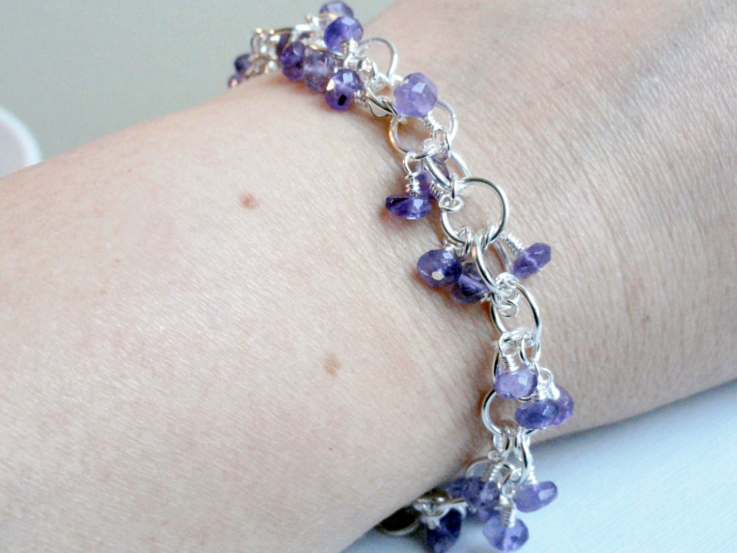 Amethyst bracelet - beaded chainmaille - purple bracelet - chainmaille bracelet - February birthstone - charm bracelet - fringe bracelet