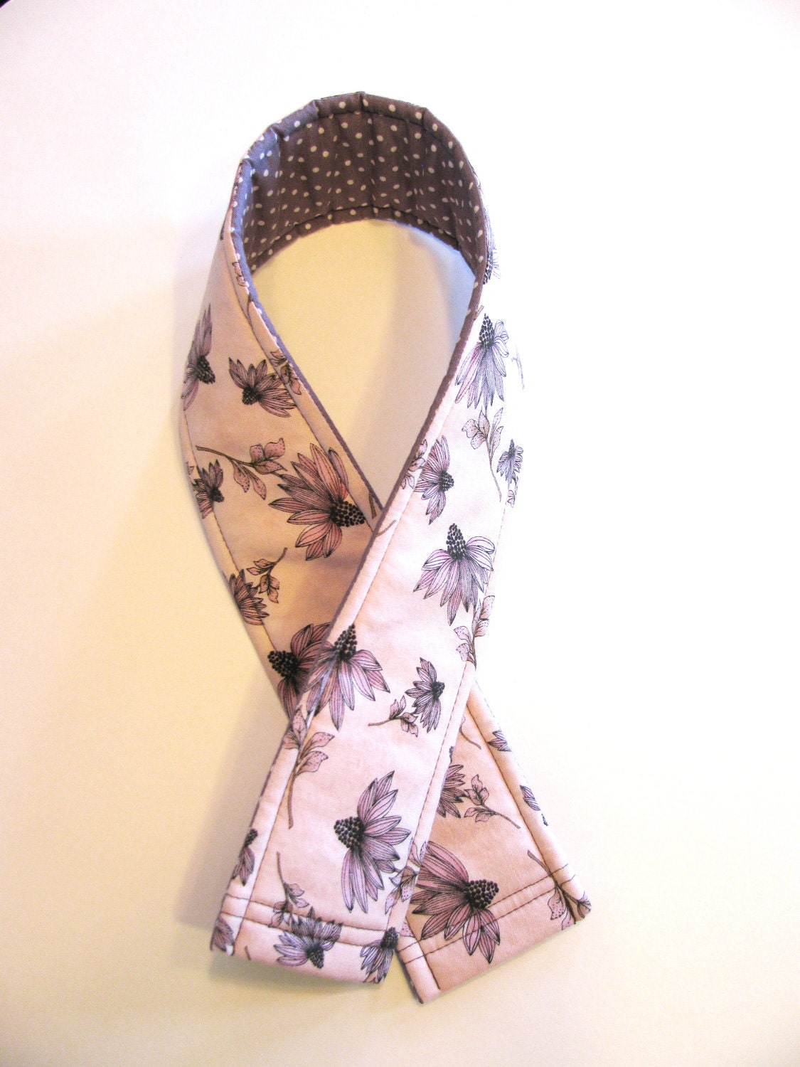 Padded DSLR Camera Strap Cover- Reversible- Pale Pink Flowers/ Mauve with White Polka Dots- Ready to Ship