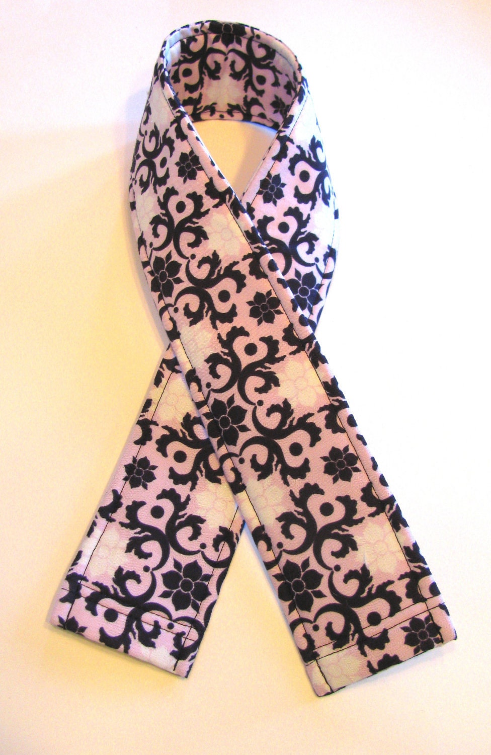 Padded DSLR Camera Strap Cover- Pale Pink with Dark Purple Scrolls- Ready to Ship
