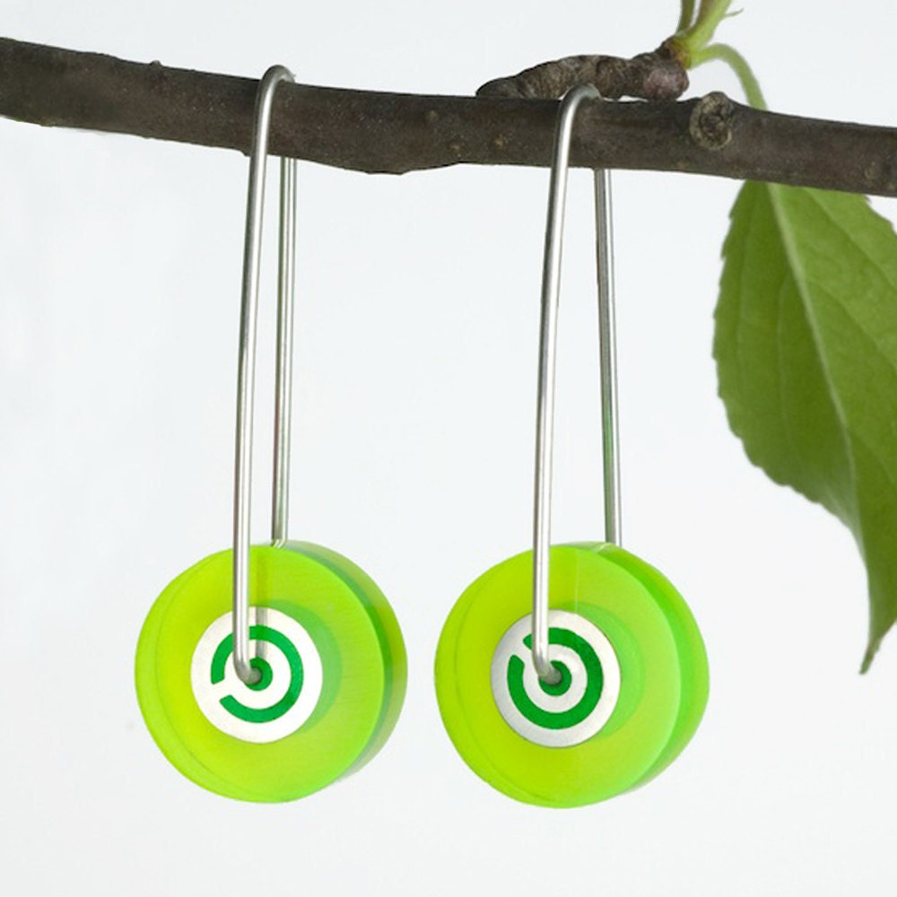 Small  Neon lime concentric circle Earrings