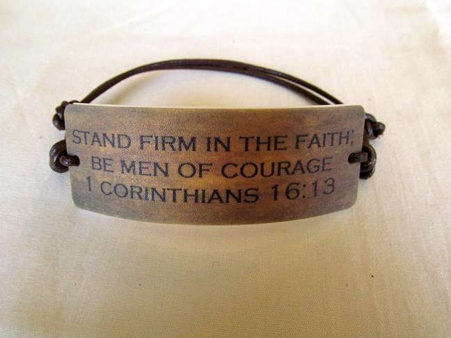Men's Faux Leather Background 1 Corinthians 16:13 Scripture Bracelet