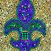 Framed Mardi Gras bead mosaic Fleur De Lis purple, green, gold, shabby chic frame