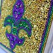 Framed Mardi Gras bead mosaic Fleur De Lis purple, green, gold, shabby chic frame